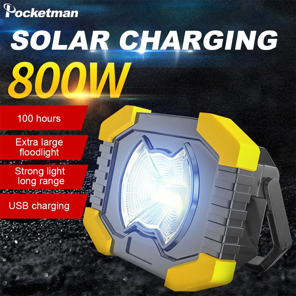 

800W Portable LED Solar Lanterns Super Bright Work Light USB Rechargeable Spotlight Outdoor Power Bank Torch Camping Repair Lamp