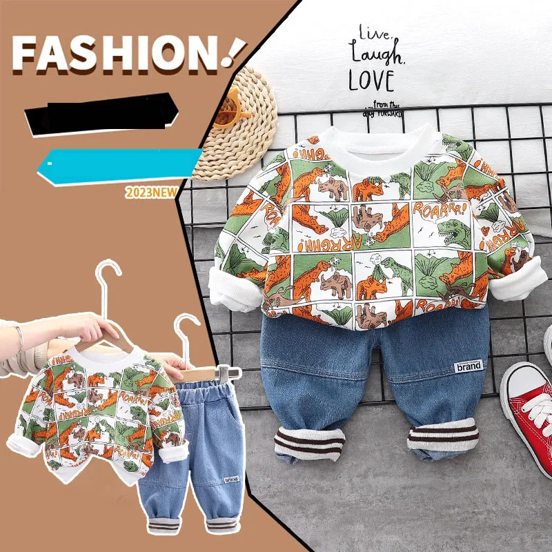 Spring Autumn Children Boy 2PCS Clothes Set Cartoon Print Sweatshirt Striped Hem Denim Pant Baby Boy Tracksuit Infant Boy Outfit
Spring Autumn Children Boy 2PCS Clothes Set Cartoon Print Sweatshirt Striped Hem Denim Pant Baby Boy Tracksuit Infant Boy Outfit