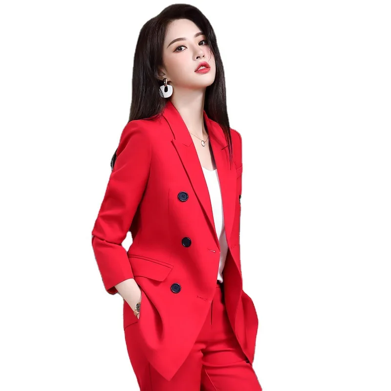Женский деловой костюм с длинным рукавом Красный Блейзер для осени и зимы |