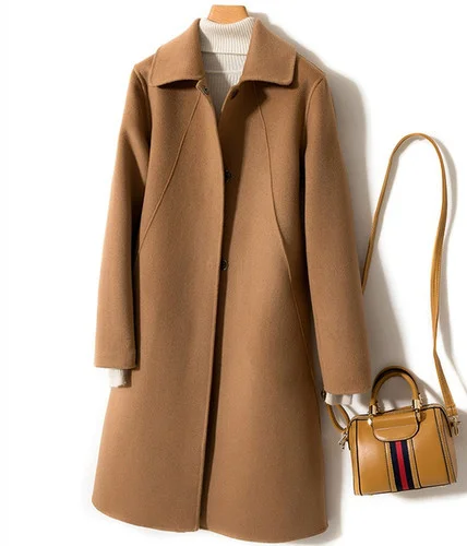 

New 22 Winter Double-sided Woolen Coat Women's Medium Hepburn Slim 100% Wool Coat for Women Elegant Clothes Chaqueta Feminine F