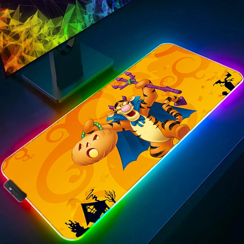 

Winnie the Pooh Kawaii Gaming RGB Mouse Pad Pc Gamer Desk Mat Custom Mousepad Anime LED Xxl Office Accessories HD Picture Pads