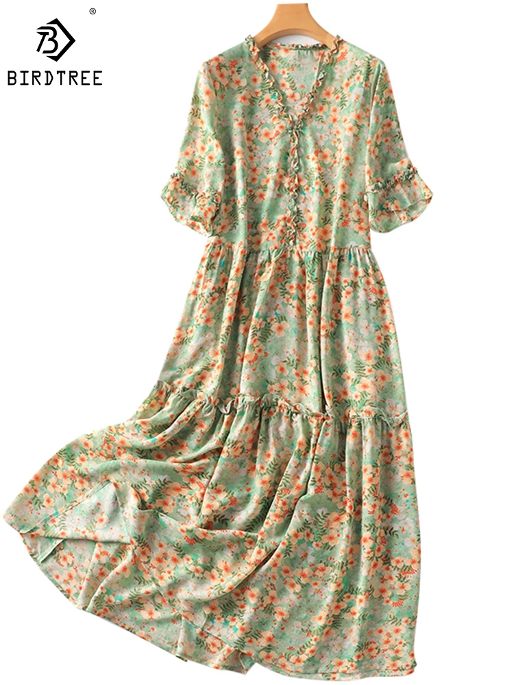 Birdtree 92%Mulberry Silk French Floral Dress Elegant V Neck Short Sleeve Temperament Commute Slim Loose Skirt Fall New D30723QD
Birdtree 92%Mulberry Silk French Floral Dress Elegant V Neck Short Sleeve Temperament Commute Slim Loose Skirt Fall New D30723QD
