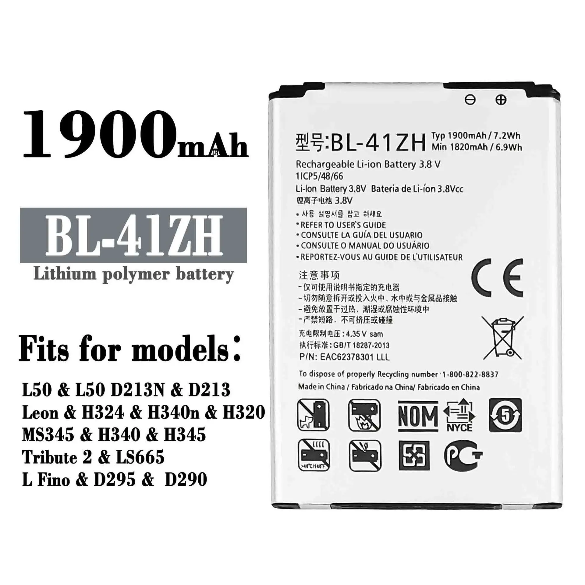 

BL-41ZH Orginal Replacement Battery For LG L50 D213N D213 H345 Leon H324 Tribute 2 LS665 L Fino D295 D290 Mobile Phone Batteries
