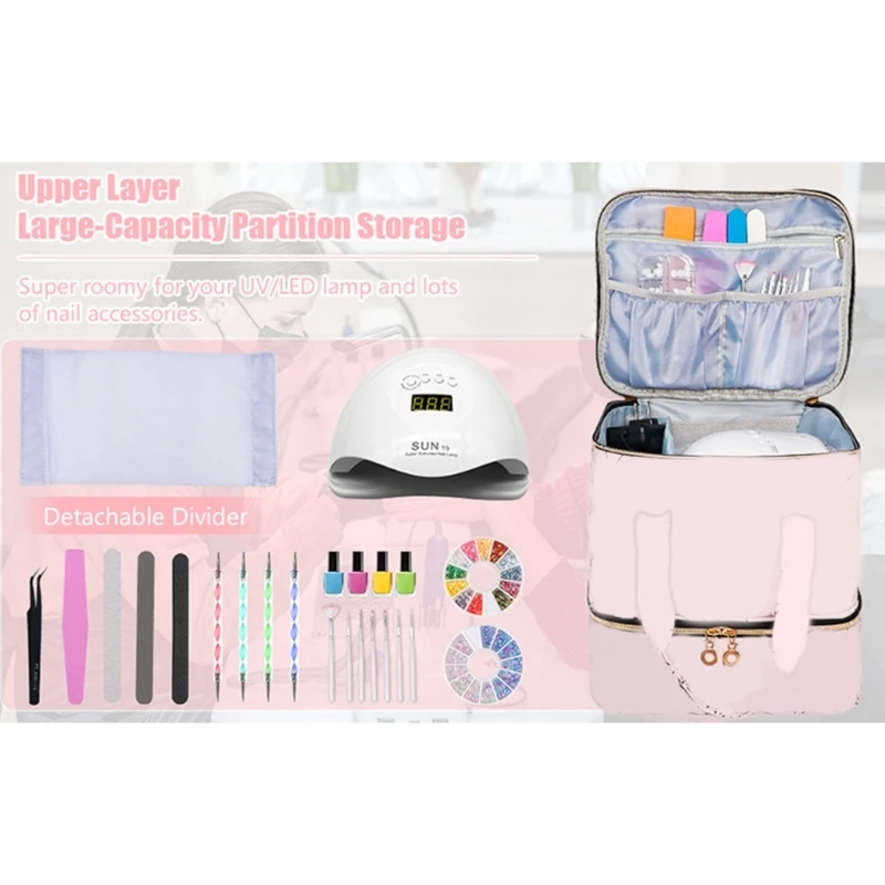 Double Layer NailPolish Carrying Bag Waterproof PU Bag Holds 30 Bottles NailPolish Storage Box Case Portable E74B
Double Layer NailPolish Carrying Bag Waterproof PU Bag Holds 30 Bottles NailPolish Storage Box Case Portable E74B