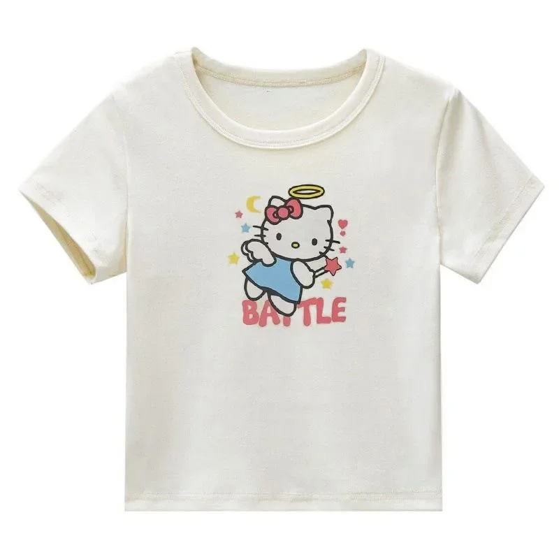 

2024 Hello Kitty Spice Girls Slim Top Y2k Style Cotton T Shirt Summer Slim Hundred Loose Casual Short Sleeve