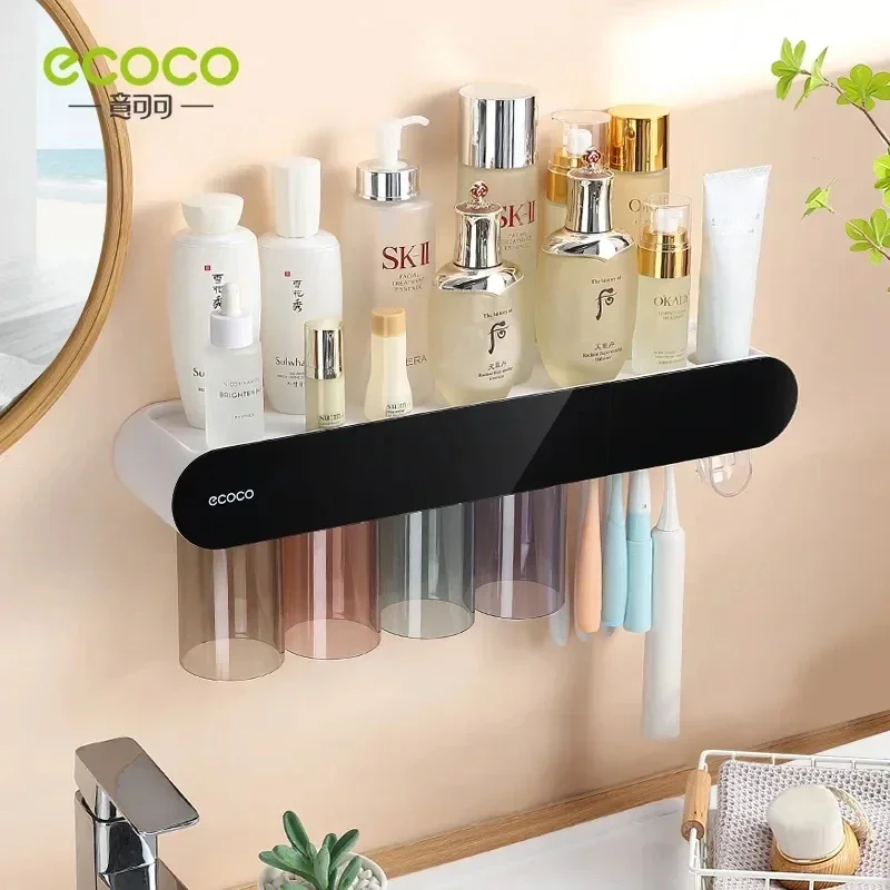 

ECOCO Magnetic Adsorption Inverted Toothbrush Holder Automatic Toothpaste Squeezer Dispenser Storage Rack Bathroom Accessories
