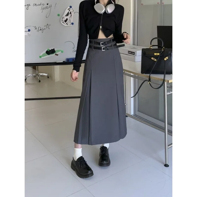 Korean Style High Waist Long Skirt Women 2024 Summer Double Belt Preppy Midi Skirts Woman Pleated Black Gray Y2k A-Line Skirt
Korean Style High Waist Long Skirt Women 2024 Summer Double Belt Preppy Midi Skirts Woman Pleated Black Gray Y2k A-Line Skirt