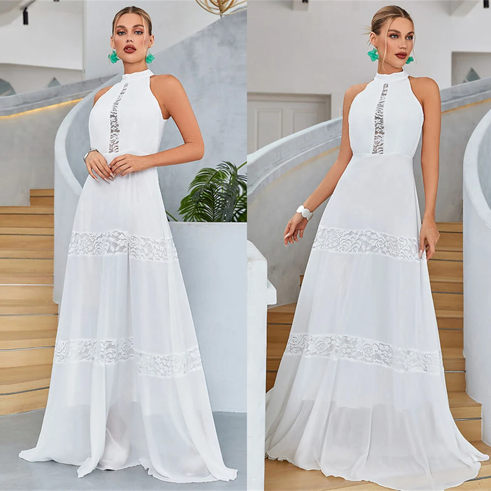 Hollow Out White Sleeveless Long Dress A-line High Waist Half High Collar Dress Elegant Fashion Female Lace Midi Dresses Party
Hollow Out White Sleeveless Long Dress A-line High Waist Half High Collar Dress Elegant Fashion Female Lace Midi Dresses Party