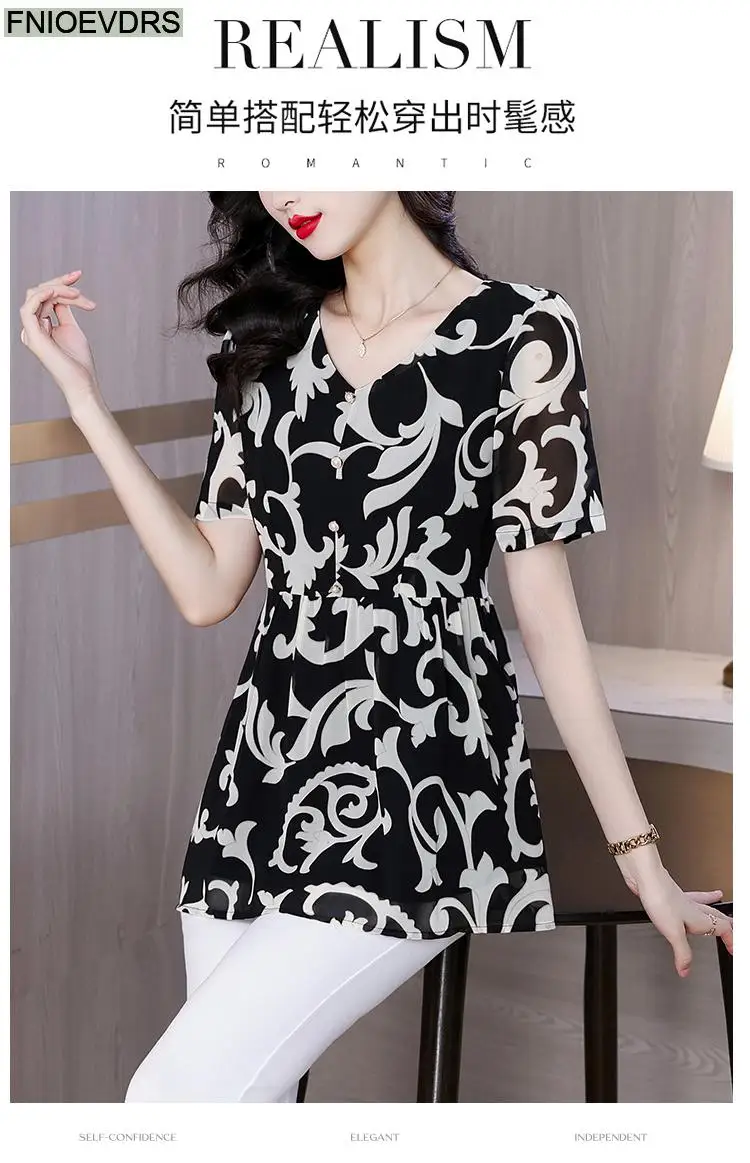 L-5XL Loose Clothes 2024 Women Summer Elegant Ruffles Button Shirts Retro Patchwork Black Floral Tunic Peplum Tops And Blouses L-5XL Loose Clothes 2024 Women Summer Elegant Ruffles Button Shirts Retro Patchwork Black Floral Tunic Peplum Tops And Blouses