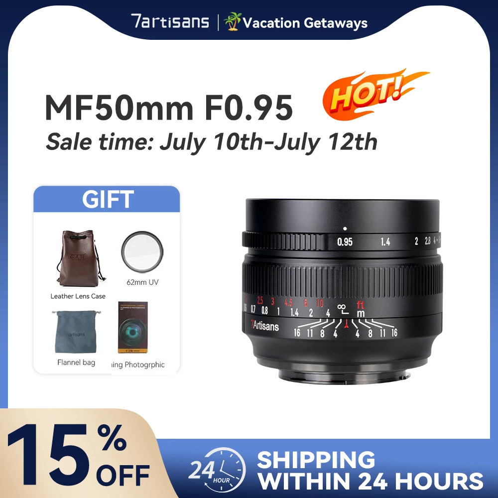 

7artisans 7 artisans MF 50mm F0.95 APS-C Large Aperture Prime Lens for Sony E Canon EOS-M Canon RF Fuji FX Nikon Z Z50 Micro 4/3