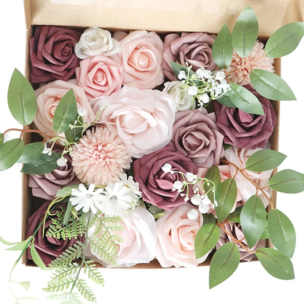 

Artificial Wedding Flowers Box Set Fake Dusty Rose Flowers Combo for DIY Floral Arrangements Centerpieces Bouquets Home