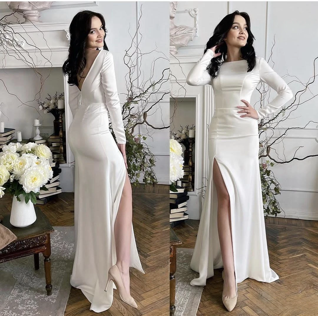 Simple Wedding Dress Long Sleeve Satin Side Slit Floor Length For Women Customize To Measures Robe De Mariee Bridal Gowns 2024
Simple Wedding Dress Long Sleeve Satin Side Slit Floor Length For Women Customize To Measures Robe De Mariee Bridal Gowns 2024