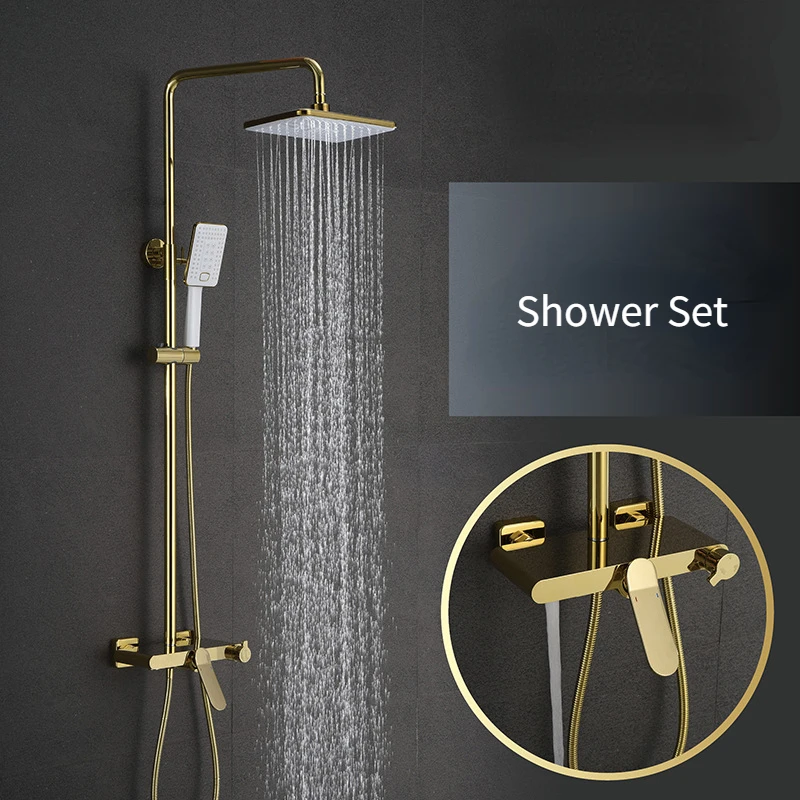 

Golden Shower Set Bathroom Multifunction Hot And Cold System Rainfall Head Brass Bathtub Mixer Faucet Tap