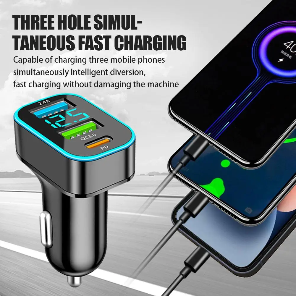 

3 Ports Car Charger 66W Fast Charging QC3.0 PD Cigarette Lighter USB Car Phone Charger In Car Adapter For Iphone Sam L6Y6