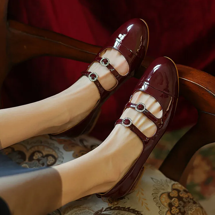 

Vintage Wine Red Women Flats Round Toe Single Espadrilles Double Strap Shallow Spring Moccasins Silver Leather Zapatos Mujer