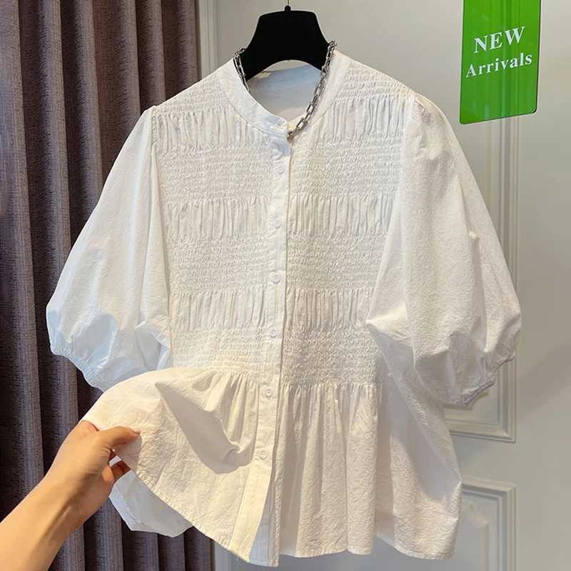 Summer New Single Breasted Women Shirts Solid Puff Sleeve Japan Style Summer Loose Blouses Pleated Ins Vintage Fashion Blusas
Summer New Single Breasted Women Shirts Solid Puff Sleeve Japan Style Summer Loose Blouses Pleated Ins Vintage Fashion Blusas
