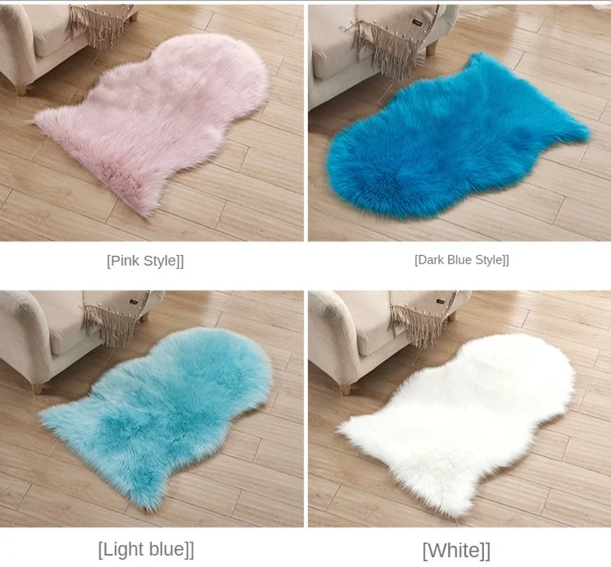 

Soft Faux Fur Sheepskin Rug Fluffy Chair Cover Long Hair Children's Bedroom Mat Plush Wool Hairy Carpet Pad Seat Area Furry Rugs