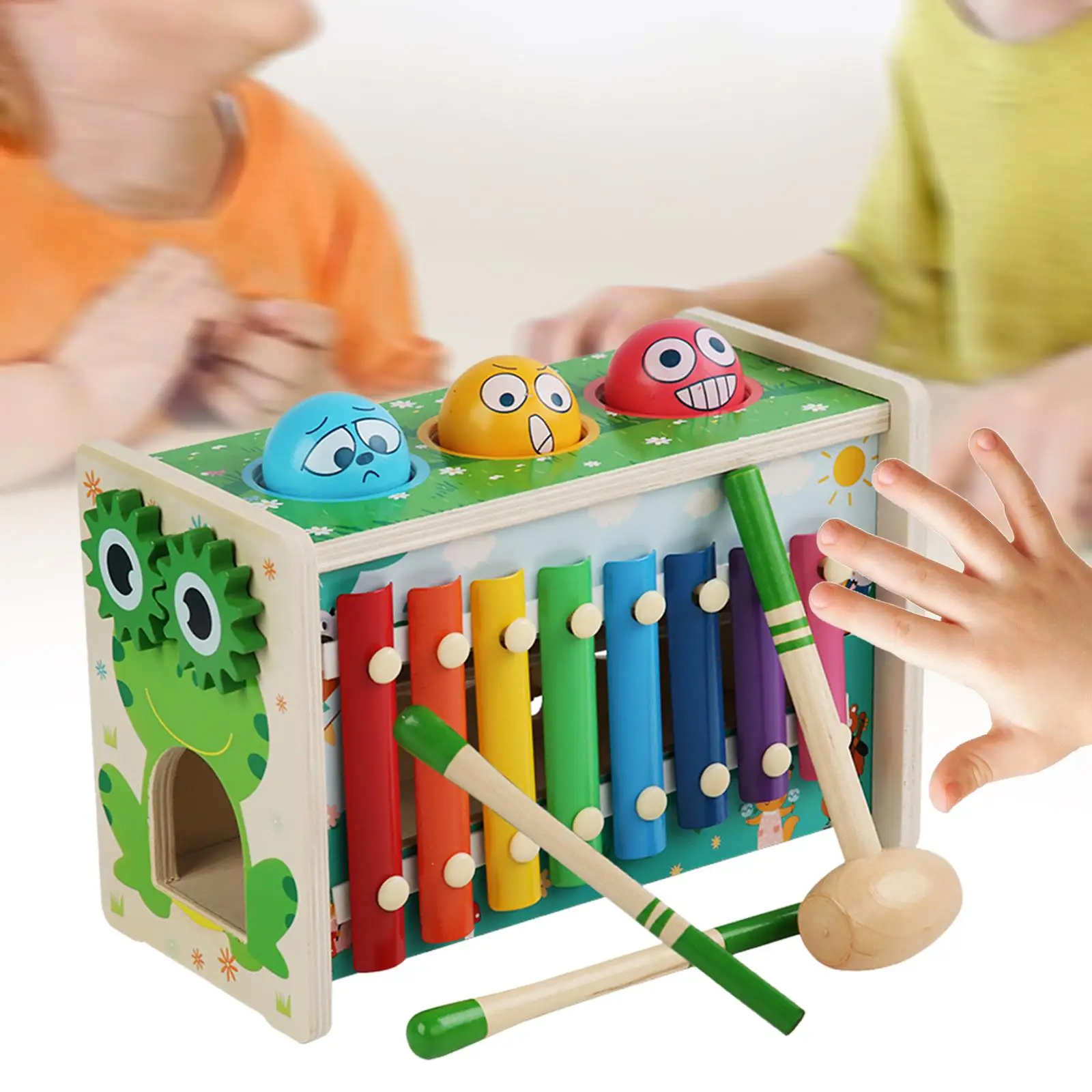 

Hammering Pounding Toy Fine Motor Skill 5 in 1 Wooden Montessori Toys Track for Kids Party Toy Boys Girls Children Preschool