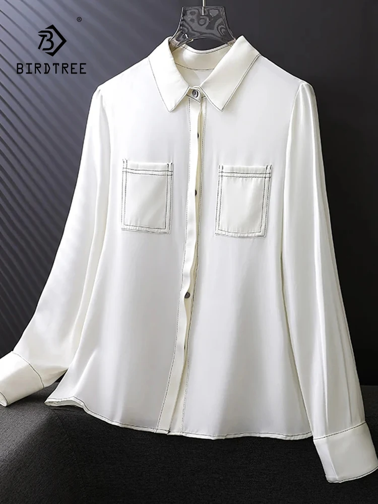 Birdtree Women Single Breasted Double Pockets Blouse,2024 Spring New 28MM 91.8% Real Silk Elastic Polo Collar Shirt T3D759QC
Birdtree Women Single Breasted Double Pockets Blouse,2024 Spring New 28MM 91.8% Real Silk Elastic Polo Collar Shirt T3D759QC