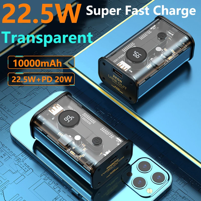 Transparent Power Bank 10000mAh PD 20W/22.5W Fast Charging for Huawei P40 Powerbank For iPhone 14 13 12 Xiaomi Samsung Poverbank
Transparent Power Bank 10000mAh PD 20W/22.5W Fast Charging for Huawei P40 Powerbank For iPhone 14 13 12 Xiaomi Samsung Poverbank