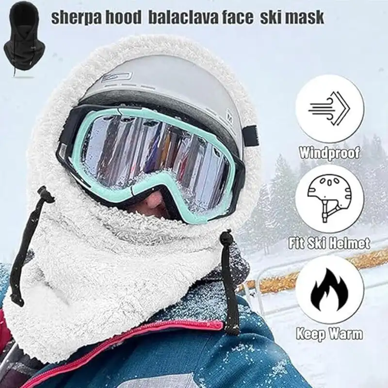 

Sherpa Hood Ski Mask Warmer Winter Hat Beanies Windproof Full Face Ski Mask Caps Men Bonnets for Women Man Lined Hood Face Mask