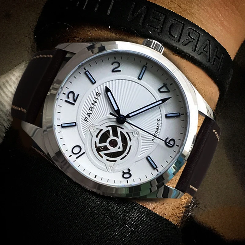 New Fashion Parnis 42MM Silver Case Mechanical Automatic Men's Watches Leather Strap Sapphire Crystal Watch For Men reloj hombre
New Fashion Parnis 42MM Silver Case Mechanical Automatic Men's Watches Leather Strap Sapphire Crystal Watch For Men reloj hombre