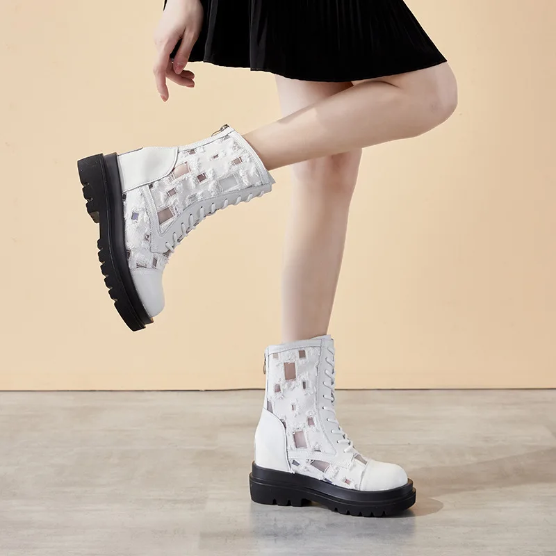 2023 Women Perforated Boots with Elevated Platform Shoes Autumn Hollow Mesh Breathable High Top Shoes Fashion Punk Style Boots
2023 Women Perforated Boots with Elevated Platform Shoes Autumn Hollow Mesh Breathable High Top Shoes Fashion Punk Style Boots