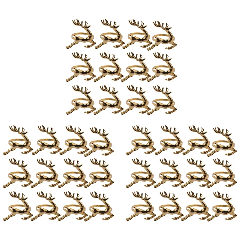 

36Pcs Christmas Elk Deer Napkin Rings Gold Alloy Napkin Buckle Ring Holder Hotel Restaurant Wedding Party Decoration