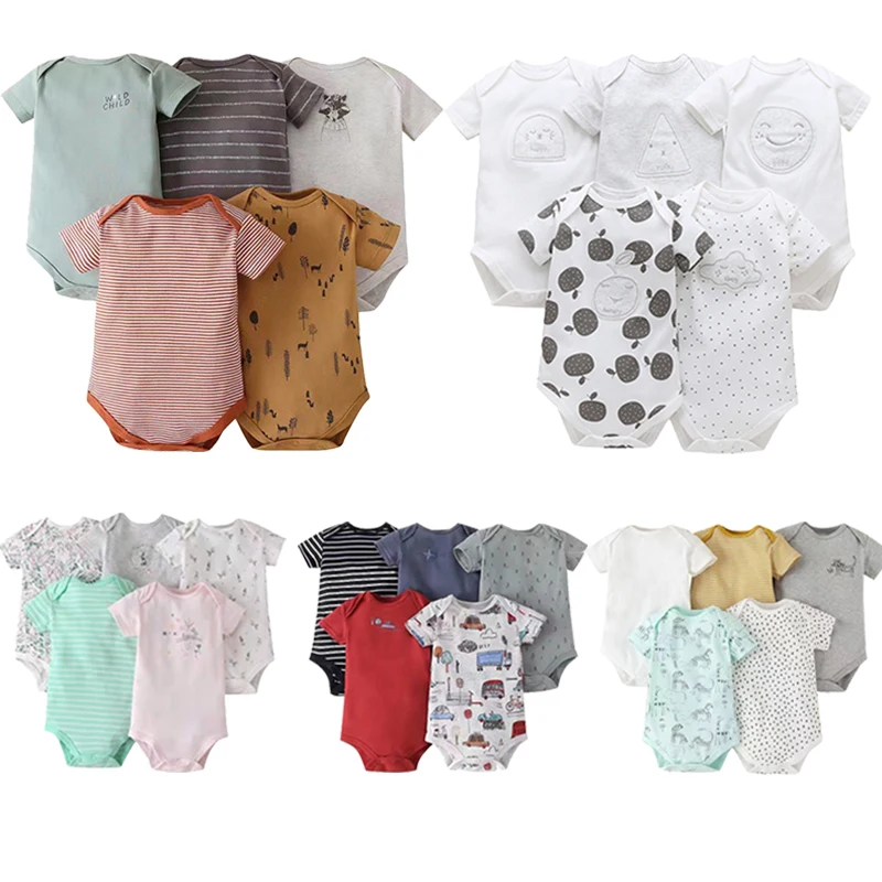

5Pcs Baby Boys Clothes Sets Summer Newborn Girls Cotton Clothes Cartoon Cute Short Sleeve Bodysuit Jumpsuits Infant Bebe Romper