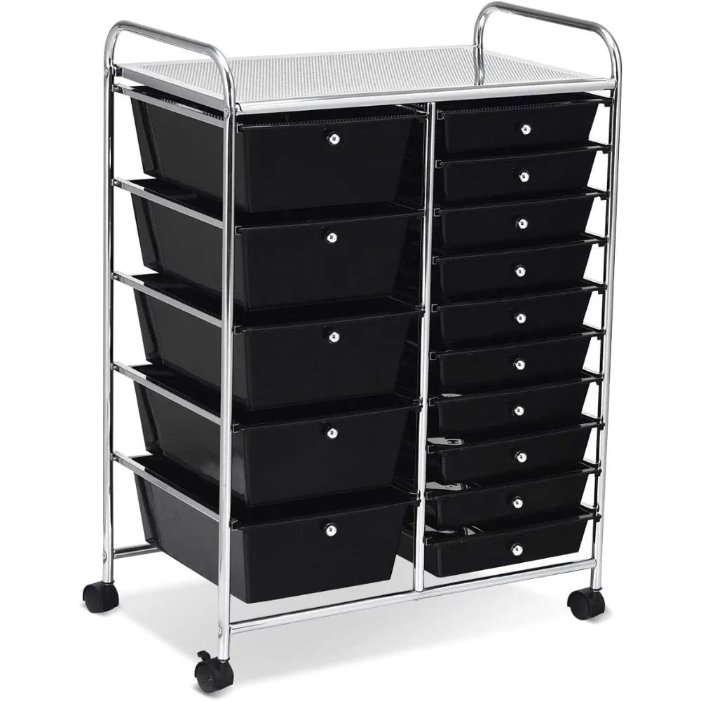 

15 Drawer Rolling Storage Cart, Mobile Utility Cart with Lockable Wheels, Drawers, Multipurpose Organizer Cart for Home, Office