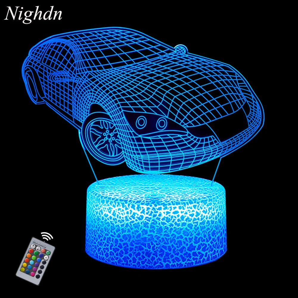 

3D Illusion Lamp Car Led Night Light for Kids 16 Color Changing with Remote Nightlights Birthday Christmas Gifts Toys for Boys