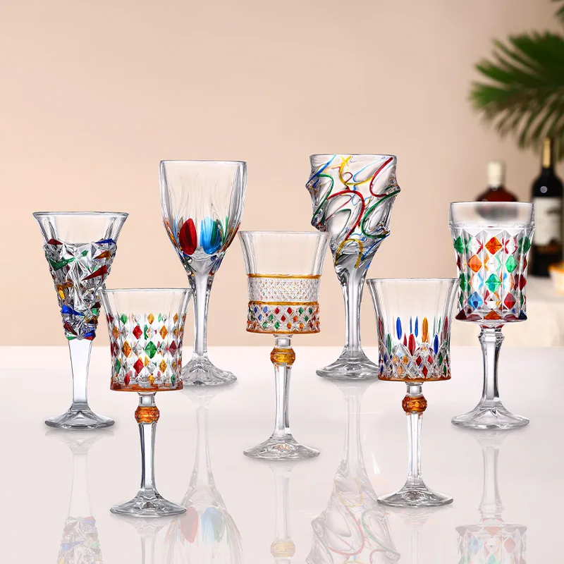

Hand Painted Wine Glasses Luxury Crystal Glass Rainbow Luster Champagne Glass Shot Glass Kitchen Home Hotel Accessories