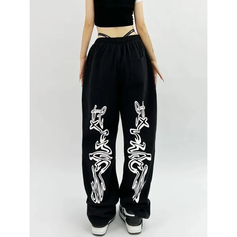 

Deeptown Hip Hop Gothic Black Jogging Sweatpants Oversize Y2K Grunge Kpop Baggy Trousers Harajuku Graphic Wide Leg Sports Pants