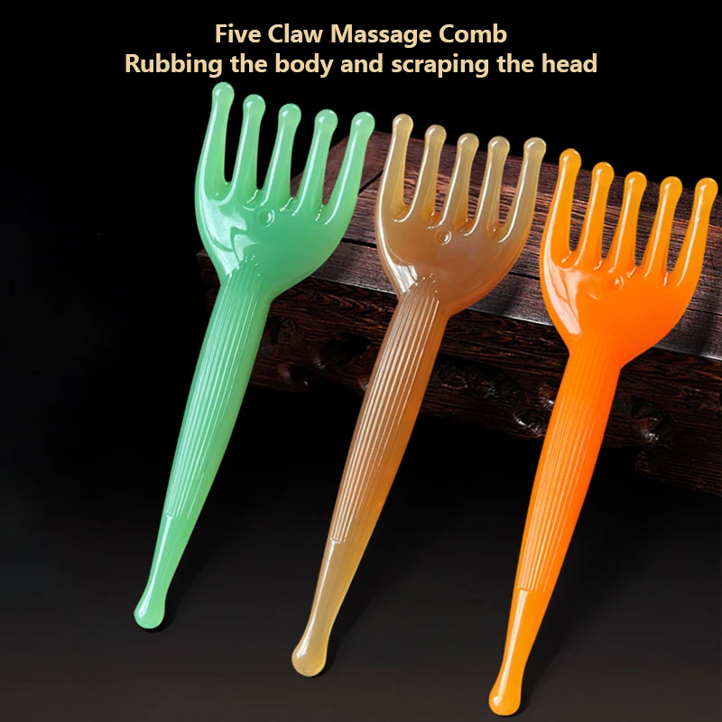 

Head Massage Comb Guasha Stick Five-claw Comb Tool Head Body Pressure Massage Dredging Meridian Stress Release Natural Resin