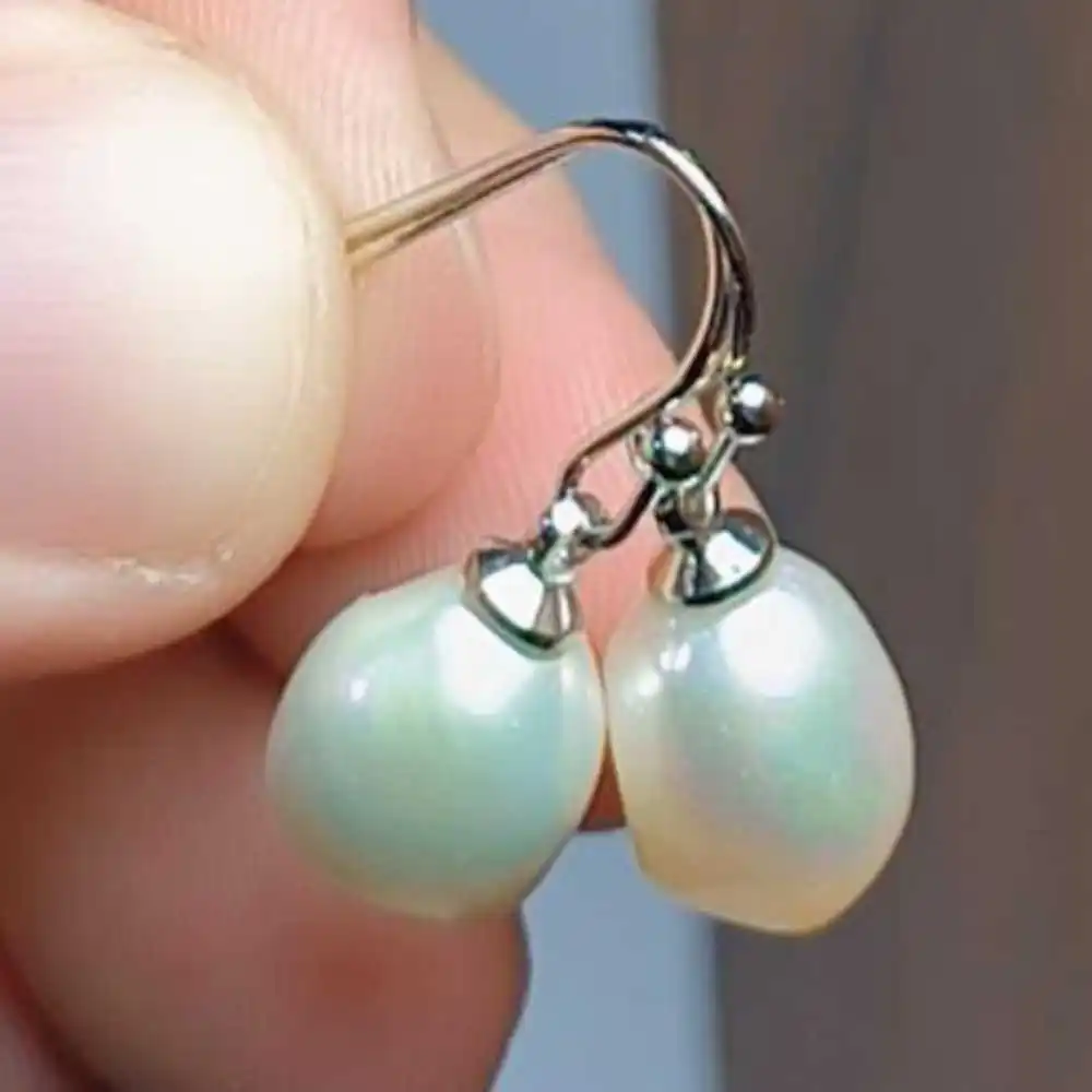 

10-11MM Natural Baroque White pearl Dangle Earrings 14K Lucky Christmas Diy Classic Mother's Day Freshwater Easter Thanksgiving