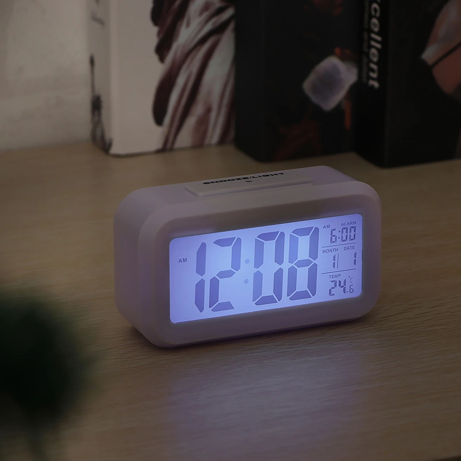

Digital Backlight Snooze Clock With Nightlight Multifunctional Desktop Alarm Clocks Large LCD Display Thermometer Home Decora