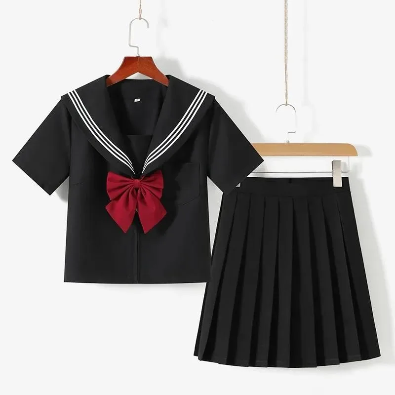 

Черная японская школьная форма, матросский костюм, базовая Униформа JK с тремя линиями, Женский костюм аниме для косплея, топ, плиссированная юбка, наряды