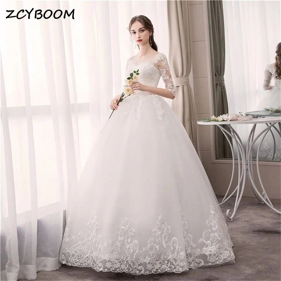 

Classic White/Ivory O-neck Half Sleeves Tulle Illusion Wedding Dresses 2024 Sweep Train Ball Gown Bridal Gowns Vestido De Noiva