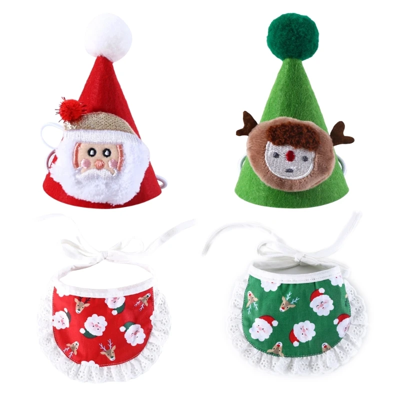 

Small Dogs Costume Santa Hat Christmas Pet Bandanas Scarf Bib Cat Party Headwear Dogs Cats Cosplay Festival Decoration 090C