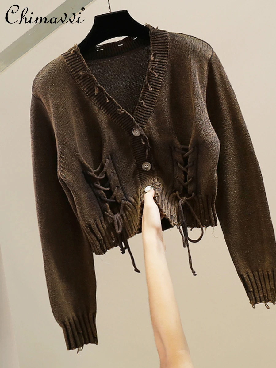 Fashion Scratch Design Drawstring Single-Breasted Long Sleeve Knitted Cardigan Casual Slimming Elegant Sweater Women's Top
Fashion Scratch Design Drawstring Single-Breasted Long Sleeve Knitted Cardigan Casual Slimming Elegant Sweater Women's Top