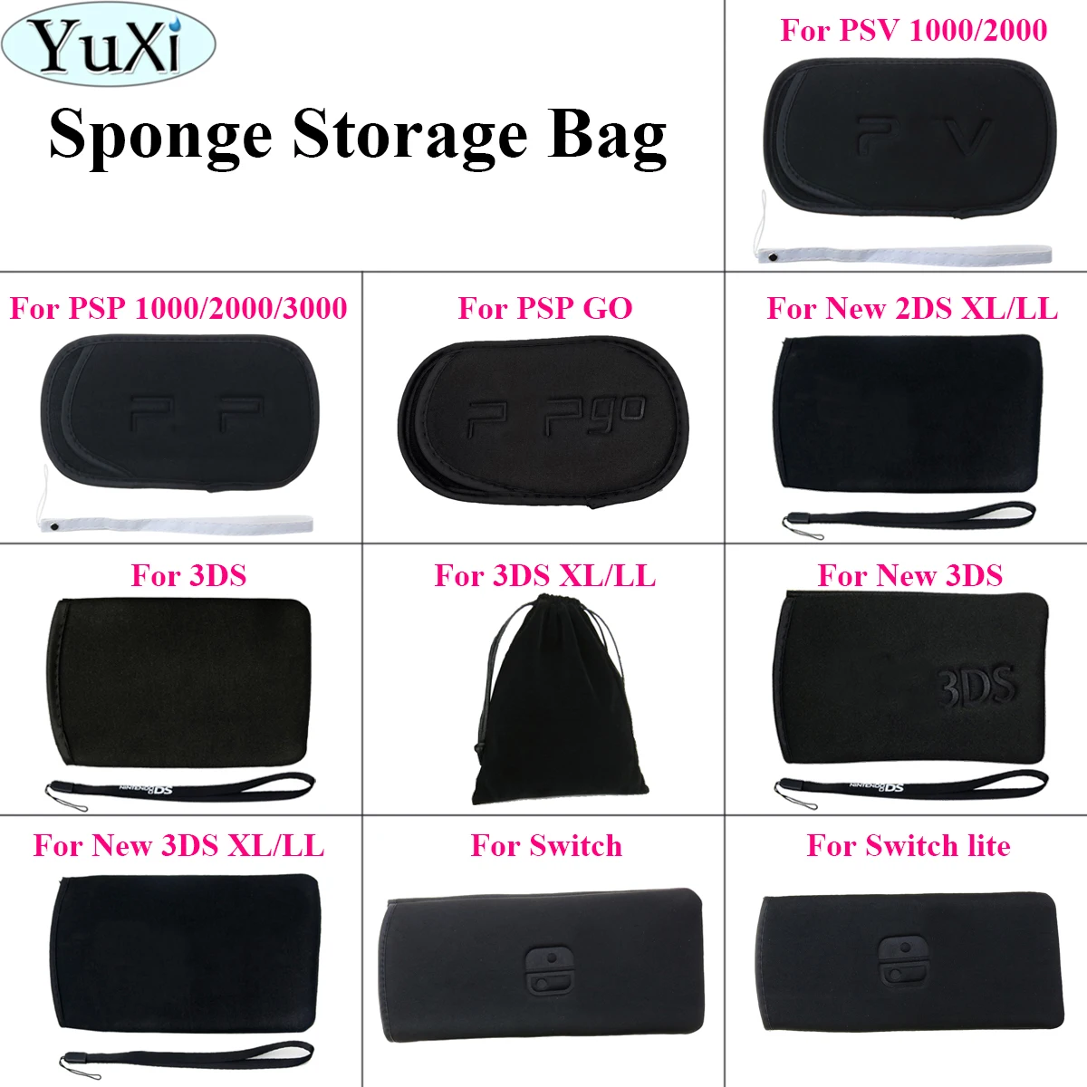 

YuXi Soft Screen Protective Carrying Storage Bag Pouch Case For PSVita PSV PSP 1000 2000 3000 For NS Switch Lite For New 3DS XL