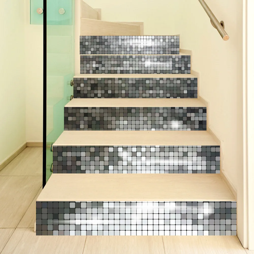 

6pcs Stair Stickers Peel and Stick Wear-Resisting Waterproof and Anti Slip Vinyl Floor Sticker loft Home Decoration Upholstery