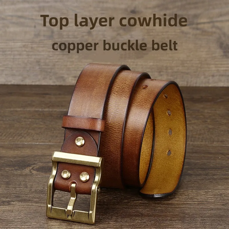 

3.8CM Genuine Leather Belt For Men High Quality Copper Buckle Jeans Cowskin Casual Belts Cowboy Waistband Male Fashion Designer