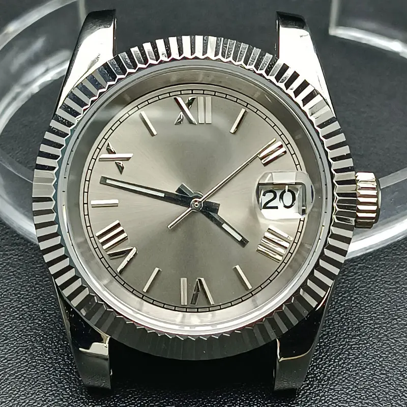 

39mm Watch 316L stainless steel case sapphire glass serrated outer ring Roman dial for NH35 movement automatic watches