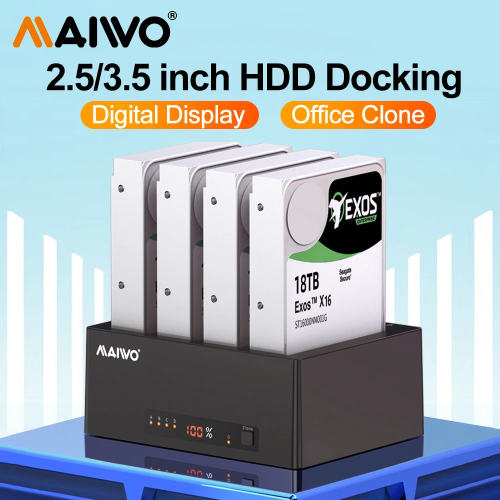 

MAIWO 4-bay Hard Drive Cloning Dock Suitable for 2.5"/3.5" SATA Hard Drive/solid State Drive USB 3.0 LED Screen Display HDD Case