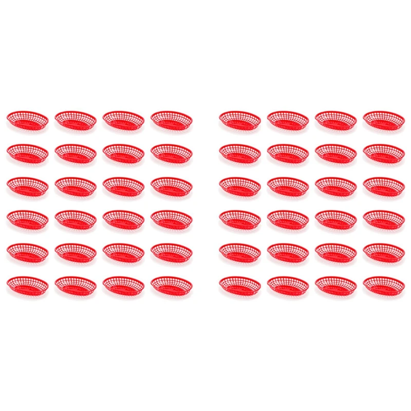 48Pcs Plastic Basket Serving Tray French Fries Basket Oval Fast Food Tray Restaurant Bar Fries Food Service Tray Red
48Pcs Plastic Basket Serving Tray French Fries Basket Oval Fast Food Tray Restaurant Bar Fries Food Service Tray Red