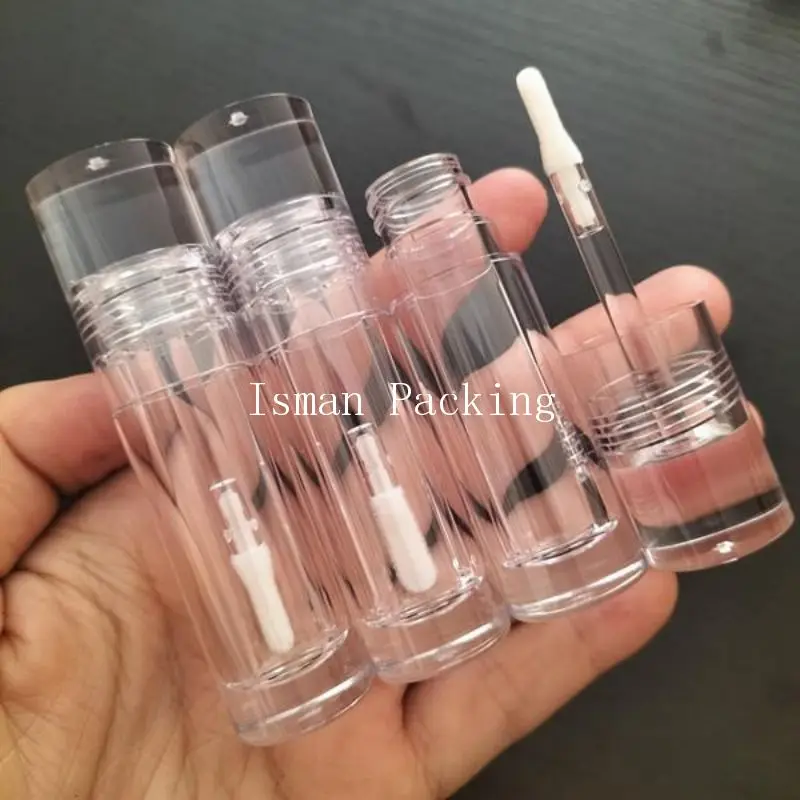 

50Pcs mini cylinder all clear crystal ip gloss package empty full transparent lipgloss containers wand tube with soft brush 3ml