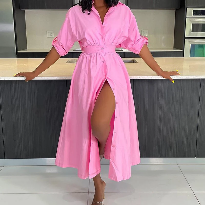 Women Lapel Solid Color Long Dress New Fashion Casual Single-breasted Office Shirt Dress Autumn Spring High Waist Cardigan Dress
Women Lapel Solid Color Long Dress New Fashion Casual Single-breasted Office Shirt Dress Autumn Spring High Waist Cardigan Dress