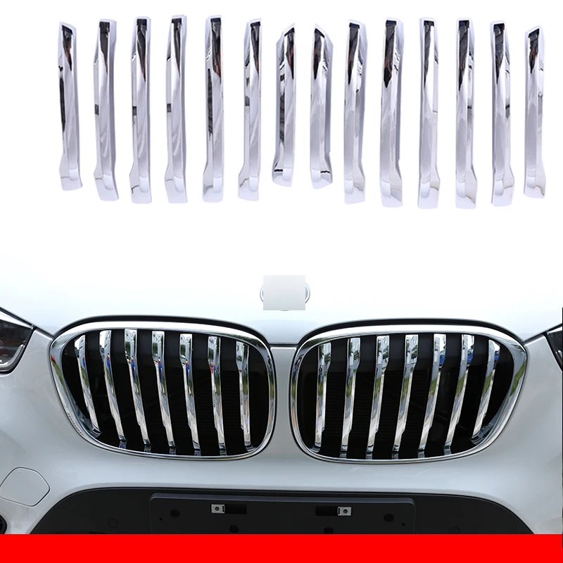 

14Pcs/Set Car Styling ABS Chrome Front Grille Trim Strips Cover For BMW X1 F48 2016-2019 20i 25i 25le Auto External Accessories