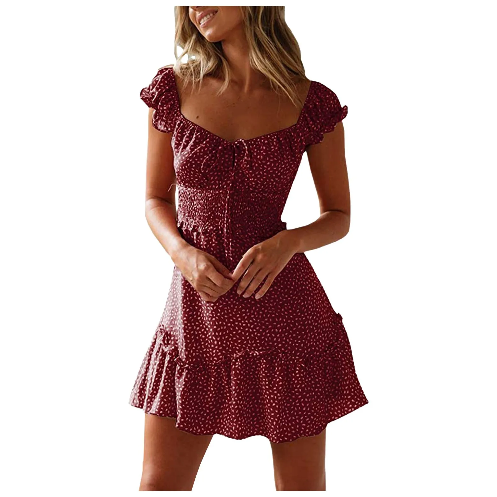 2024 Spliced ruffle edge floral skirt short sleeved printed U-neck tie up high waisted dress summer dress
2024 Spliced ruffle edge floral skirt short sleeved printed U-neck tie up high waisted dress summer dress